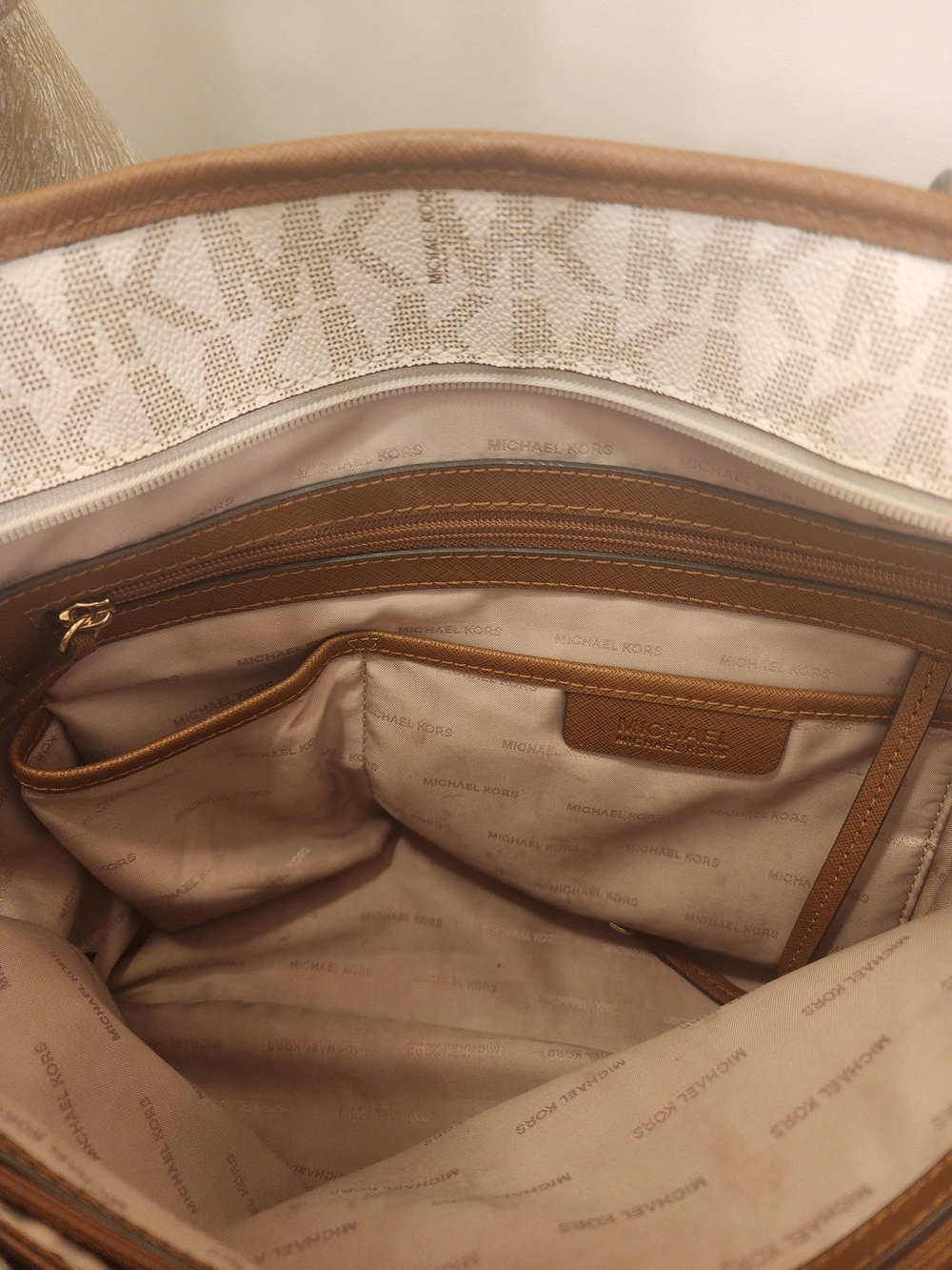 Michael Kors Signature Logo Tote with Tan Leather Trim